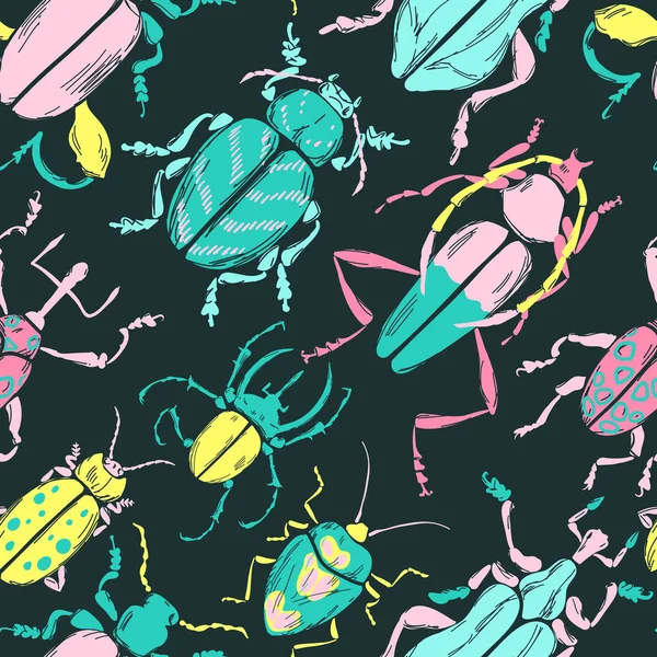 Patrón Sin Costuras Con Grandes Insectos Tropicales Decorativos — Vector de stock