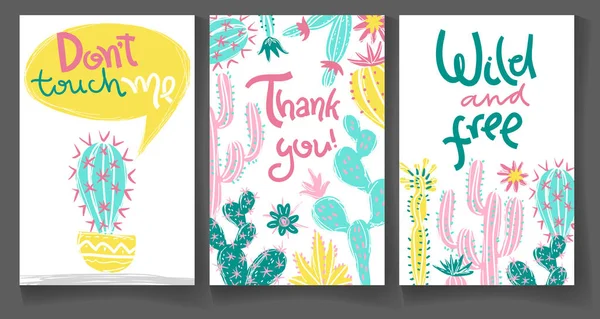 선인장과 인사말 카드의 컬렉션입니다 이국적인 Succulents 스타일 Letterings입니다 감사합니다 만지지 — 스톡 벡터
