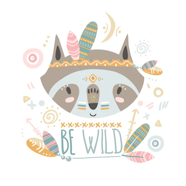 Schattige Indiase Baby Wasbeer Worden Wild Belettering — Stockvector