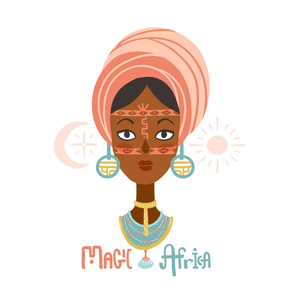 Potret Seorang Gadis Afrika Dalam Kostum Etnis Dengan Pola Wajahnya - Stok Vektor