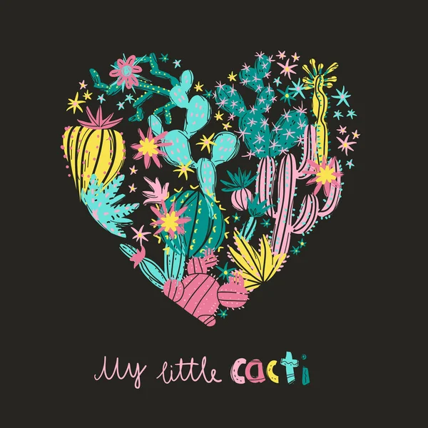 Corazón Con Exóticas Suculentas Flores Cactus Ilustración Romántica Vector Con — Archivo Imágenes Vectoriales