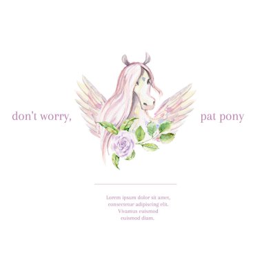 Sihirli midilli logosunu görmeniz gerekir. Pegasus ile suluboya logo. El çizim şekil.