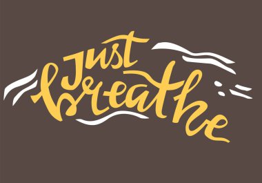 Yoga vektör yazı. Sadece nefes al. Düz minimalist tarzı. Kağıt kesiği gibi.