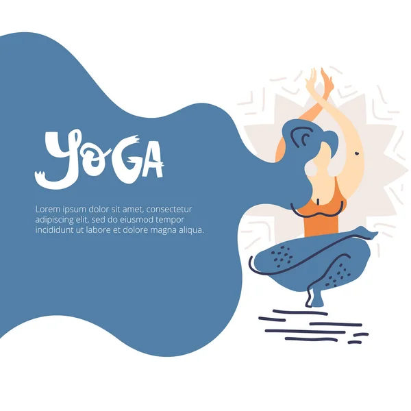 Yoga Ilusão Fundo Com Mulher Asana Texto Sobre Cabelo Bonito —  Vetores de Stock