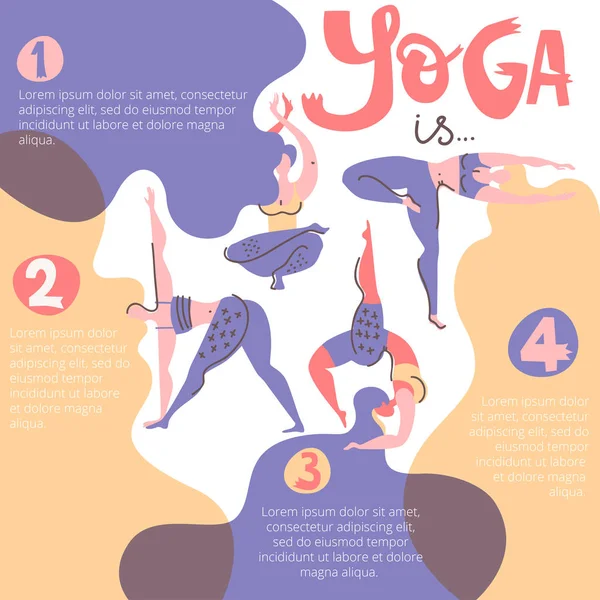 Yoga Infoplakat Mit Frauen Mit Schönem Haar Volkstümlicher Flacher Skandinavischer — Stockvektor