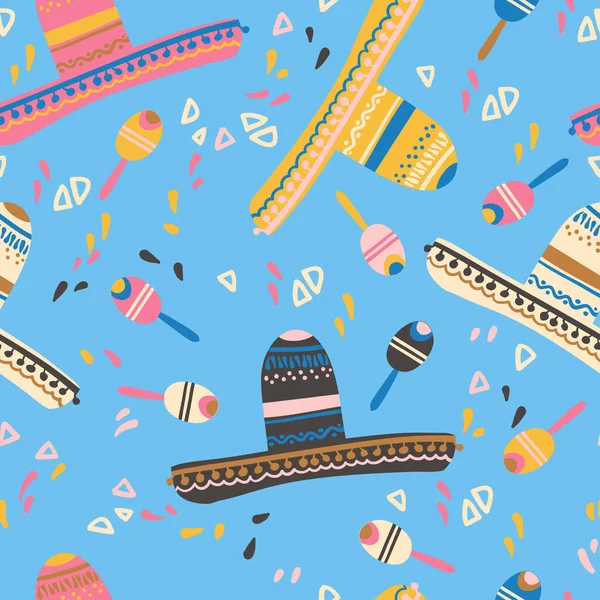 Sombrero şapka, maracas ve dekoratif eleme ile dikişsiz desen