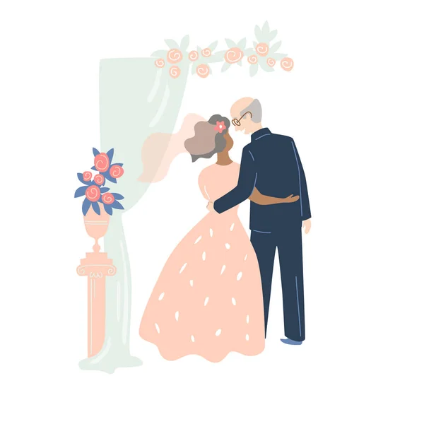 Отношения пожилых людей. В день свадьбы. Цвета пастели — стоковый вектор