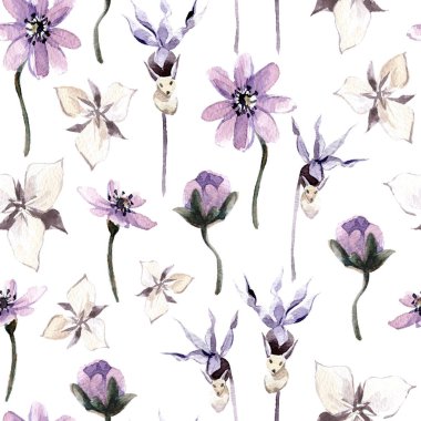 Çiçekler ile suluboya Dikişsiz desen. Karanlık mistik renkler