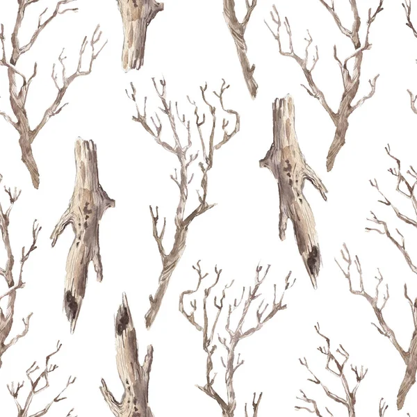 Watercolor seamless pattern with wooden brown branches — Stock Photo, Image