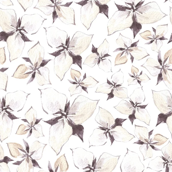 Watercolor seamless pattern with white flowers. Dark mystical colors — Stock Photo, Image