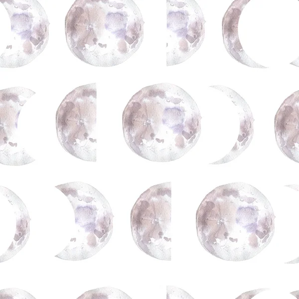 Watercolor seamless pattern with moon phases. Monthly cycle — Stock Photo, Image