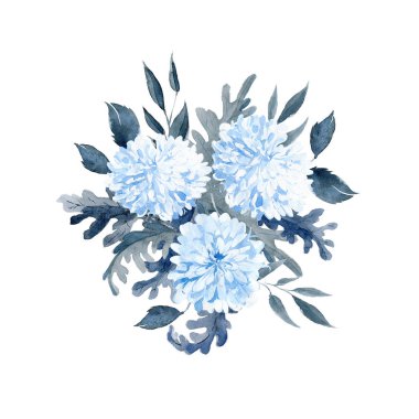 Suluboya el çizilmiş düzenlemeler. Mavi ve siyah buket.