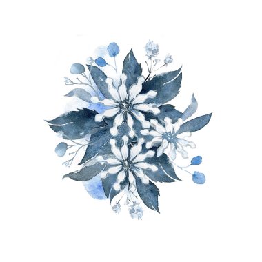 Suluboya el çizilmiş düzenlemeler. Mavi ve siyah buket.