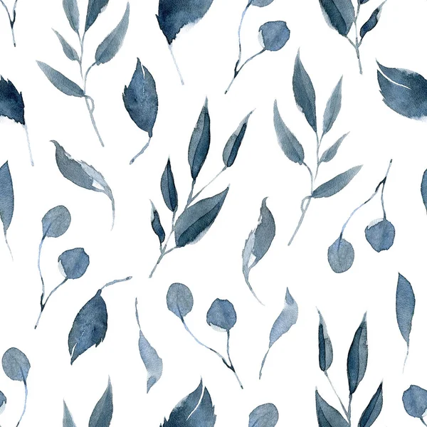 黒と青の植物と水彩シームレスなパターン — ストック写真