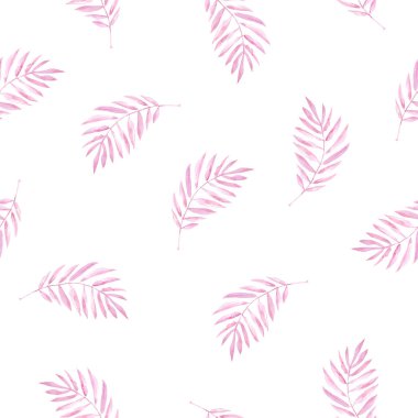 Pembe palmiye yapraklarıyla sulu boya deseni. El boyası.