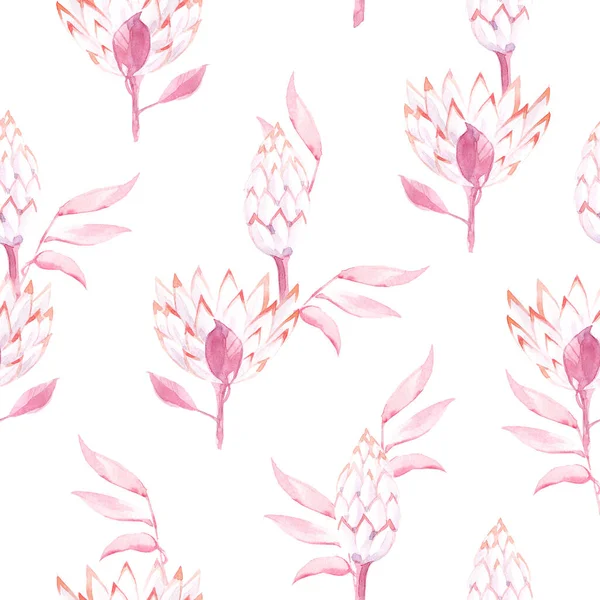 Watercolor Seamless Pattern Leaves Exotic Leaves Flowers Pink Purple Colors — Stock Photo, Image