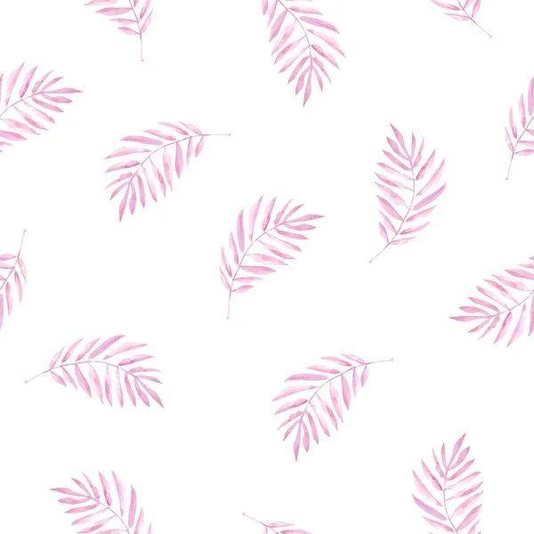 水彩斑斓 棕榈叶呈粉红色 — 图库照片
