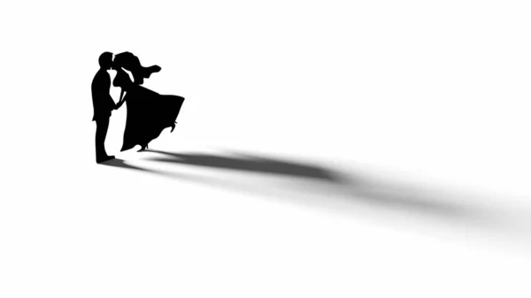 Silhouette Dancing Couple Casting Shadow White Surface Illustration — Stock Photo, Image