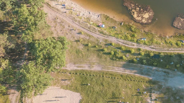 Bir Yaz Parkta Piknik Insanlar Havadan Görünümü — Stok fotoğraf