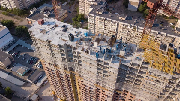 Vista Aérea Del Edificio Con Grúas Construcción —  Fotos de Stock