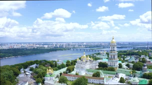 Aerial View Kiev Pechersk Lavra Ukrainian Orthodox Monastery — Stock Video