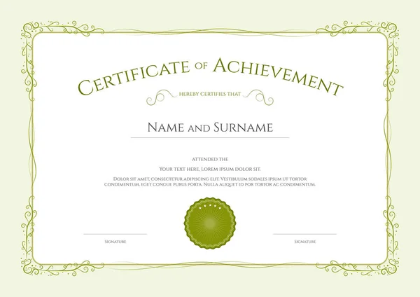 Luxusní Certifikát Šablony Elegantním Rámečkem Diploma Design Pro Absolvování Nebo — Stockový vektor