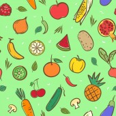 Картина, постер, плакат, фотообои "cute mix fruits and vegetables seamless pattern background vector format in hand drawing cartoon styles", артикул 199270982