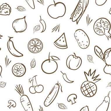 Robot resmini el çizim karikatür tarzı şirin mix Meyve ve sebze Dikişsiz desen arka plan vektör biçimi