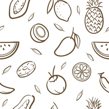 Robot resmini el çizim karikatür tarzı mix tropikal meyve Dikişsiz desen arka plan vektör biçimi