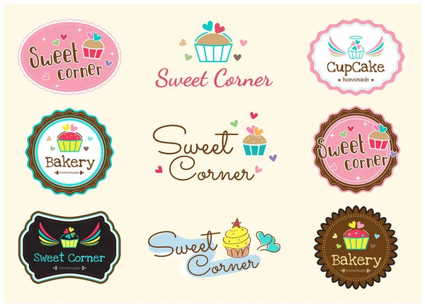 Conjunto Etiqueta Placa Panadería Dulce Lindo Logotipo — Vector de stock