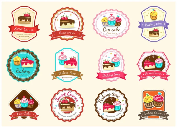 Ensemble Étiquette Logo Mignon Badge Boulangerie Sucrée — Image vectorielle