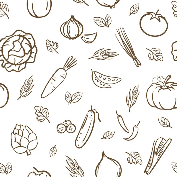 Croquis Légumes Mélange Mignon Sans Couture Motif Format Vectoriel Dessin — Image vectorielle