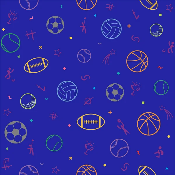 Спортивная Тема Бесшовный Фон Шаблона Футбол Бейсбол Волейбол Баскетбол — стоковый вектор