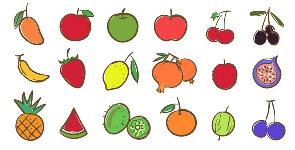 Blanda Frukt Insamling Söta Färgglada Vektorillustration Tecknad Stil — Stock vektor
