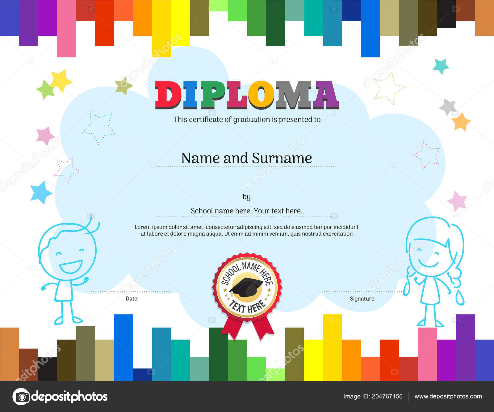 kids diploma certificate template colorful stripe background stock colorful certificate template
