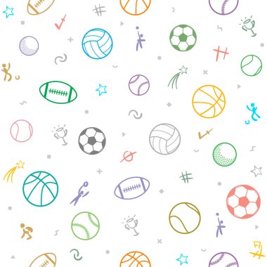 Spor Tema Dikişsiz desen arka plan; futbol; beyzbol; voleybol; basketbol