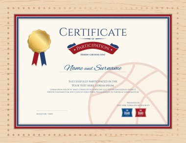Sertifika şablonunda basketbol spor tema ile sınır çerçeve, Diploma tasarım