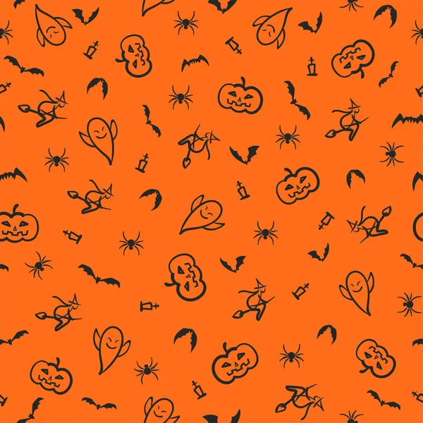 Halloween Sem Costura Padrão Fundo Ilustração Mão Desenho Estilo — Vetor de Stock