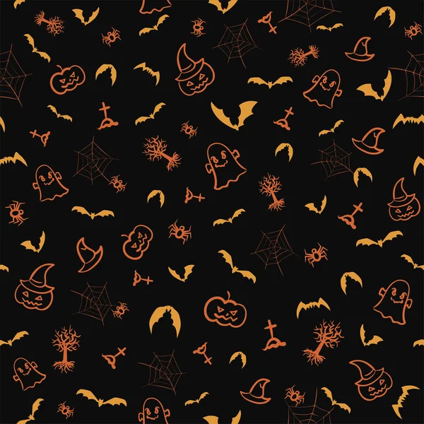 Halloween Sem Costura Padrão Fundo Ilustração Mão Desenho Estilo — Vetor de Stock