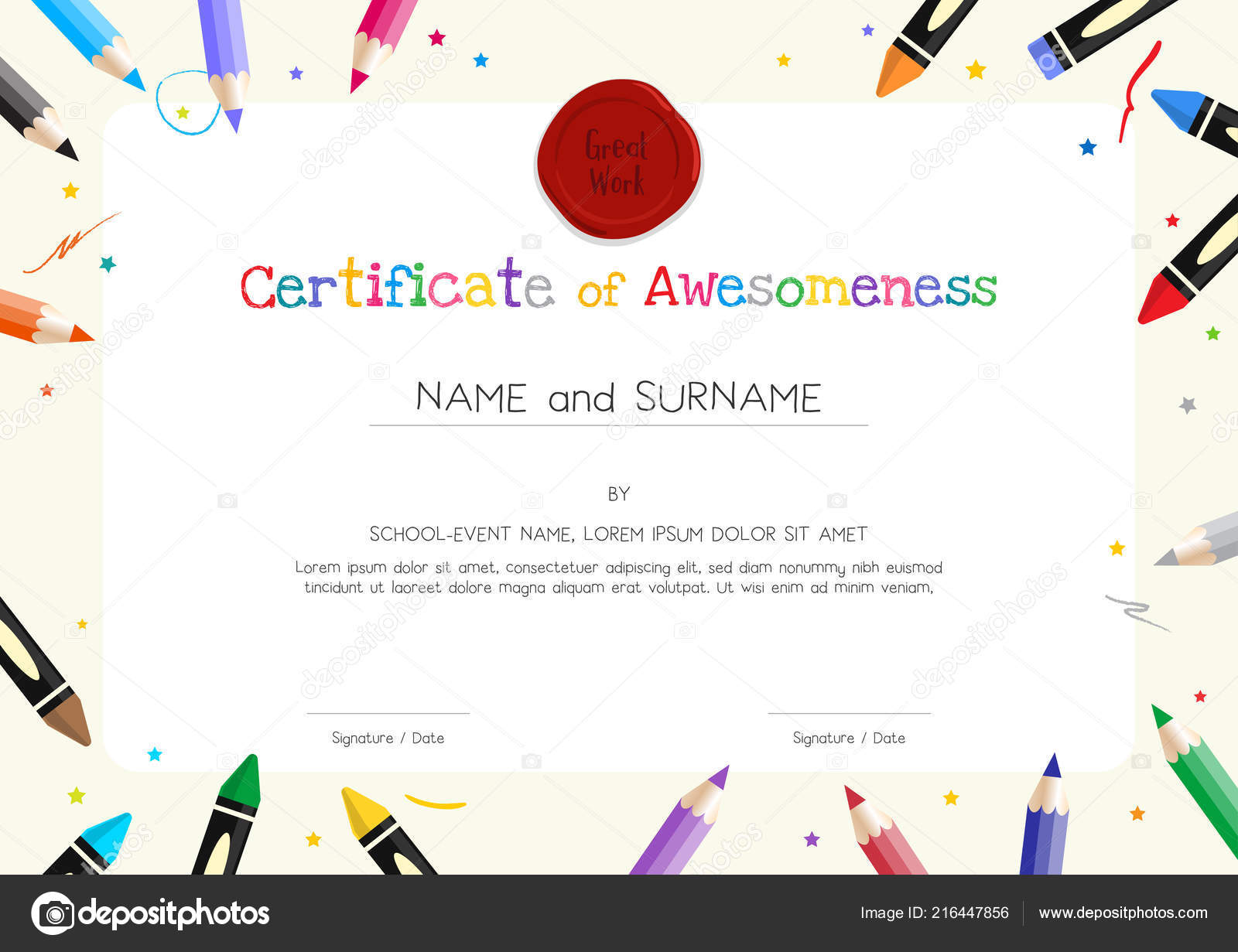 Kids Diploma Certificate Template Painting Stuff Border Stock Pertaining To Free Printable Certificate Templates For Kids