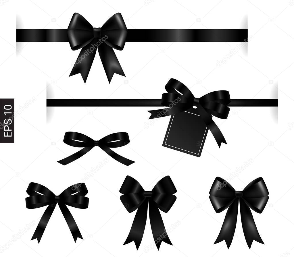 Black ribbon with tag element on white for decoration 