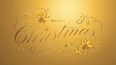 Neşeli Noel yazı şablonu. Altın yıldız, tipografik vintage illüstrasyon, kaligrafi mektup tebrik ya da hediye çeki kartıyla 