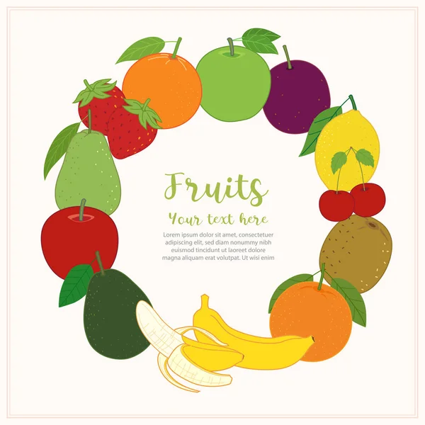 Φρούτα Πρότυπο Υπόβαθρο Χαριτωμένο Πανό Αντίγραφο Χώρου Για Εκδήλωση Προσφοράς — Διανυσματικό Αρχείο