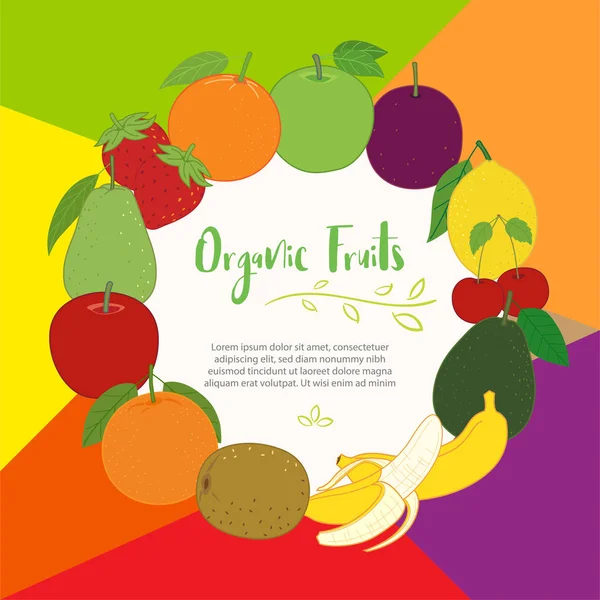 Plantilla Fondo Banner Lindo Frutas Con Espacio Copia Para Evento — Vector de stock