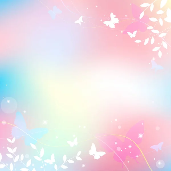 光ピンク パステル カラー 蝶とツリーと甘い愛のテーマで抽象的な春夏の背景 — ストックベクタ