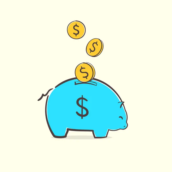 Piggy Bank icoon. Een concept idee voor spaar-of investeringsplan met internationale valuta die in de spaarbank valt. Financiële illustratie — Stockvector