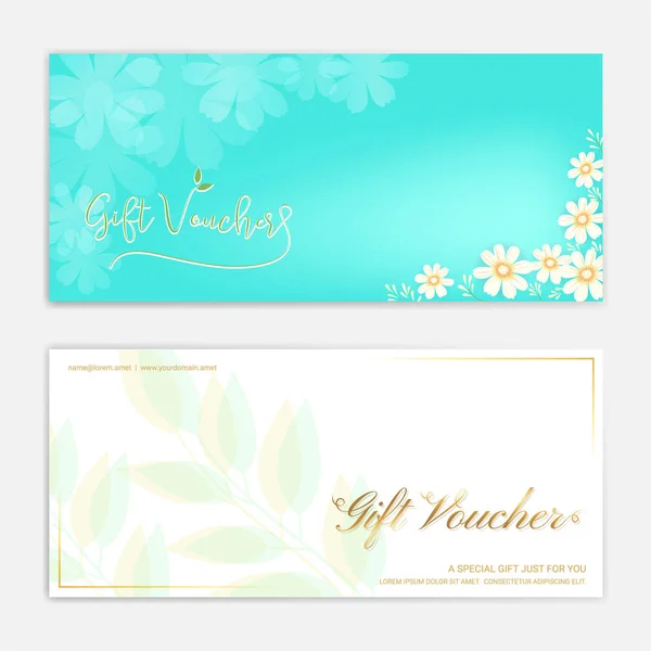 Gift certificate, voucher, gift card or cash coupon template in floral theme — Stock Vector