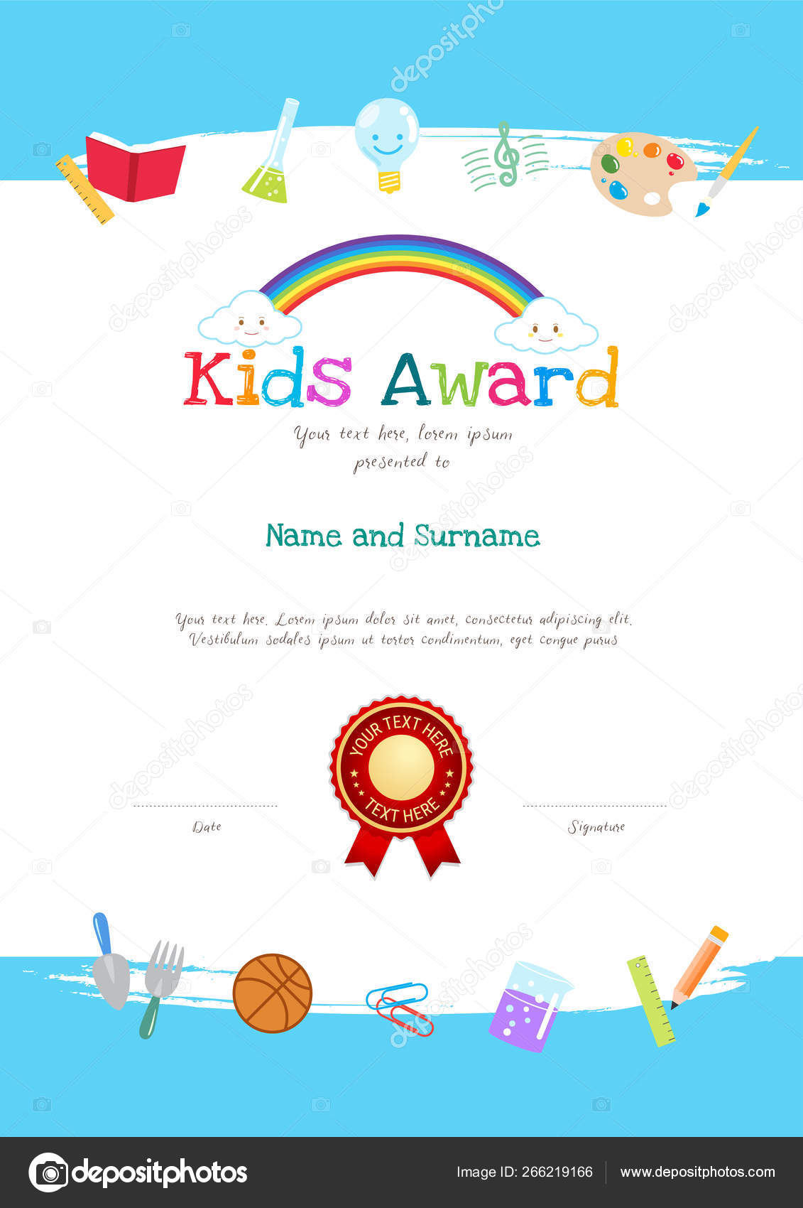 Kids Diploma or certificate template with colorful background fo With Regard To Free Kids Certificate Templates