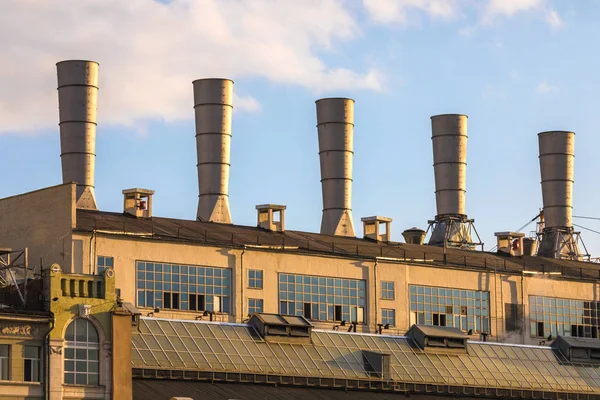 View on the roof with the tubes of thermal power station in the center of the Moscow Russia near the red square