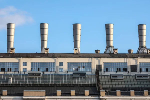 View on the roof with the tubes of thermal power station in the center of the Moscow Russia near the red square